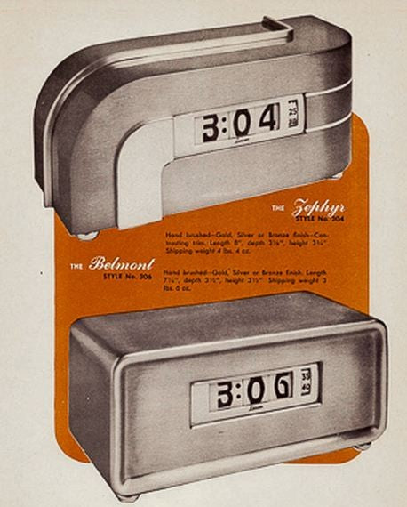 highly slight after american depression-era kem weber-designed "zephyr" streamlined style analog clock with original finish