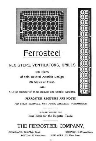 c. 1900's original cast iron and wrought steel interior residential wall-mount louvered grate with uniform black enameled finish