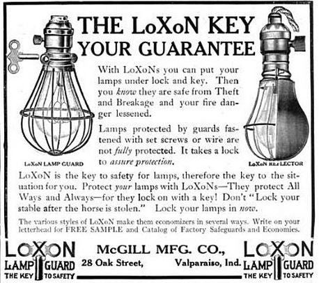 early 20th century antique american "loxon" brand galvanized steel wire factory incandescent light bulb guard or cage