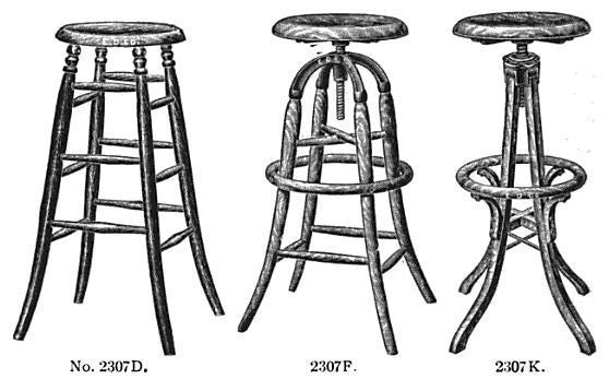 original late 19th or early 20th century antique american industrial four-legged stationary solid maple wood drafting office stool with swivel top seat