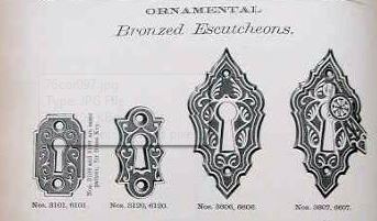 single 19th century ornamental cast bronze interior residential passage door key escutcheon with swinging keyhole cover