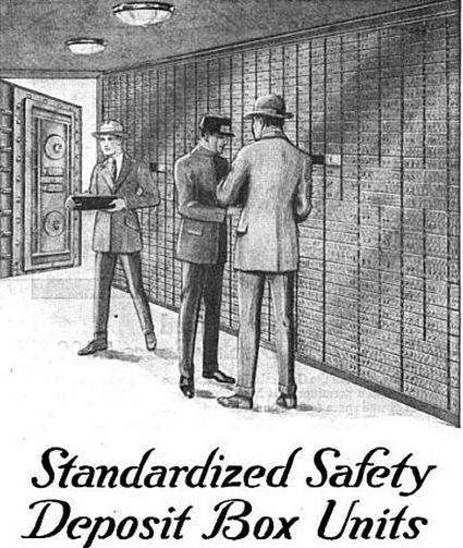 single-sided porcelain enameled die cut steel "safety deposit boxes" exterior bank building sign