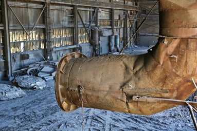 original brightly colored single-sided american industrial finkl foundry cautionary "space must be kept clear" interior flush mount sign with surface wear evident