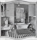 all original and intact interior residential freestanding white glazed vitreous porcelain or china lavatory pedestal sink with flared base