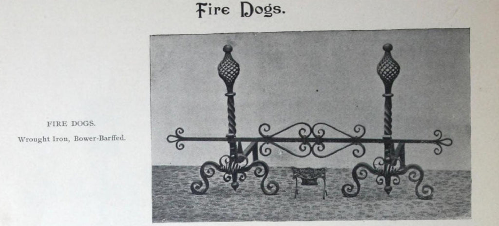 museum-quality all original late 19th century richardsonian romanesque style massive ornamental wrought iron residential or commercial building fireplace andirons
