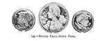 lot of three late 19th century american victorian era vibrant blue majolica glazed diminutive circular-shaped ceramic stove tiles featuring female portraits
