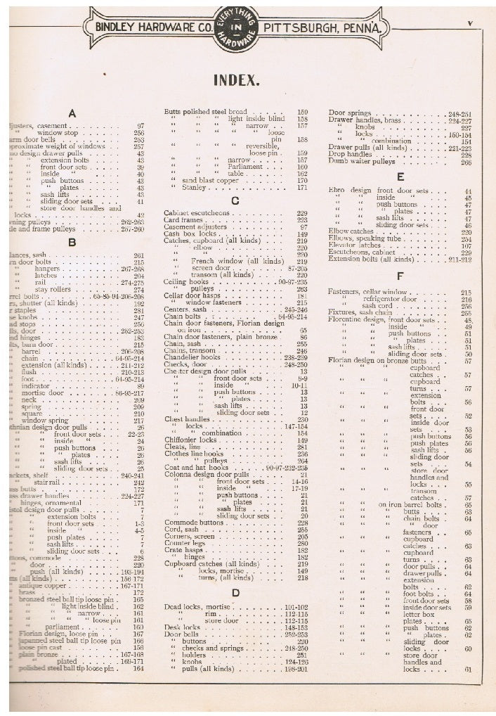 rare hardbound “builders’ hardware” catalogue from early twentieth century, published for bindley hardware co. pittsburgh, pa.