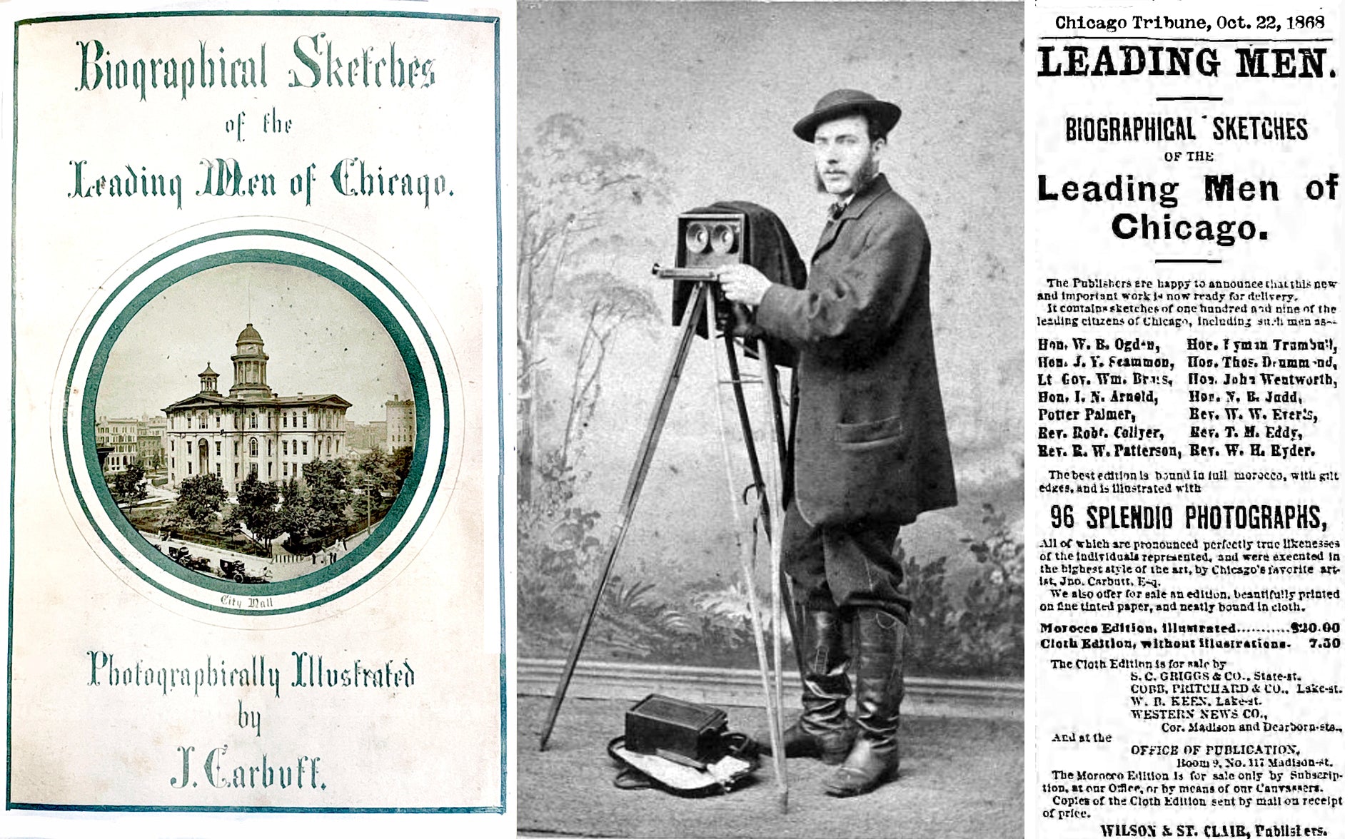 rare original john carbutt 1860's stereoview card of pre-fire chicago taken from city hall dome with sherman house in foreground