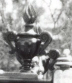 rare mid-to-late 19th century american hand-carved horse drawn funeral hearse "eternal flame" wood finial with partially intact black painted finish