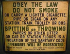 c. 1930's original american industrial single-sided heavy gauge steel black and white porcelain enameled "no smoking" new york city subway sign