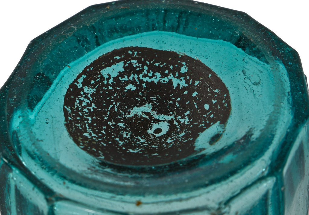 very rare and hard to find mid-nineteenth century aqua ten sided w. wilke & company soda bottle with iron pontiled base and applied blob top