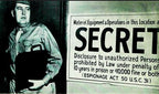 original c. 1950's atomic-era single-sided die cut enameled steel los alamos laboratory "secret" informational sign with cherry red lettering