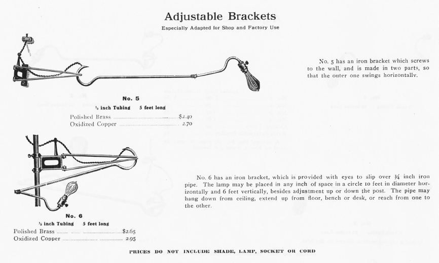 rare c. 1901 early electric american factory hinged cast iron "no. 5" faries bracket lamp with original tubular brass extension arm