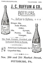 single all original c. 1850's privy dug blue aqua glass porter style soda or mineral water bottle with inverted tapered lip manufactured by joseph curtis buffum in pittsburgh, pa.