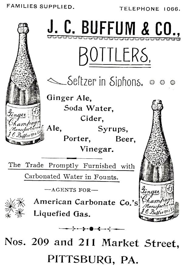 single all original c. 1850's privy dug blue aqua glass porter style soda or mineral water bottle with inverted tapered lip manufactured by joseph curtis buffum in pittsburgh, pa.