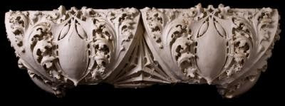 exceptionally rare and historically important early 20th century completely intact michael reese hospital lobby cast plaster "gardenesque" pilaster capital with abundant leafage
