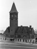 two original red slip terra cotta grotesque corbels salvaged from charles sumner frost's lake front railroad depot