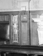 very unique early 20th century prairie school style leaded art glass logan square masonic temple cabinet door window with centrally located floral motifs