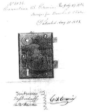 hard to find and highly collectible pre-civil war era deeply embossed and heavily ornamented "emigrant" residential passage cast iron door rim lock
