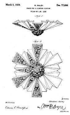 one of two matching american1930's art deco style "modernizer" pressed amber glass drop shades bearing floral motifs