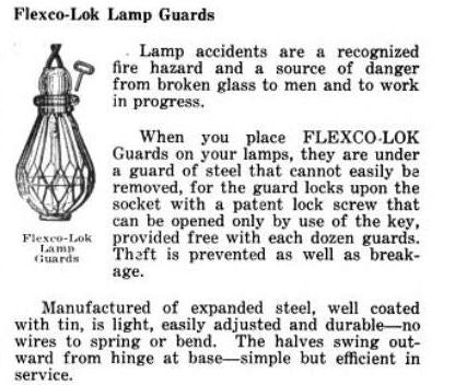 completely intact early 20th century american industrial "flexco" steel light bulb guard with integrated reflector and original finish