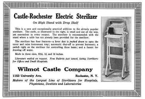 refinished hard to find and completely intact brushed cold-rolled steel antique medical wilmot castle freestanding sterilizer storage cabinet with single drawer and cabinet door