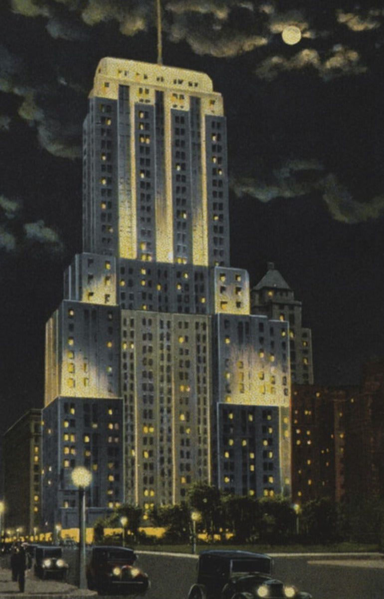 single depression-era super streamlined interior chicago palmolive building elevator cab ceiling or dome light with speed rings