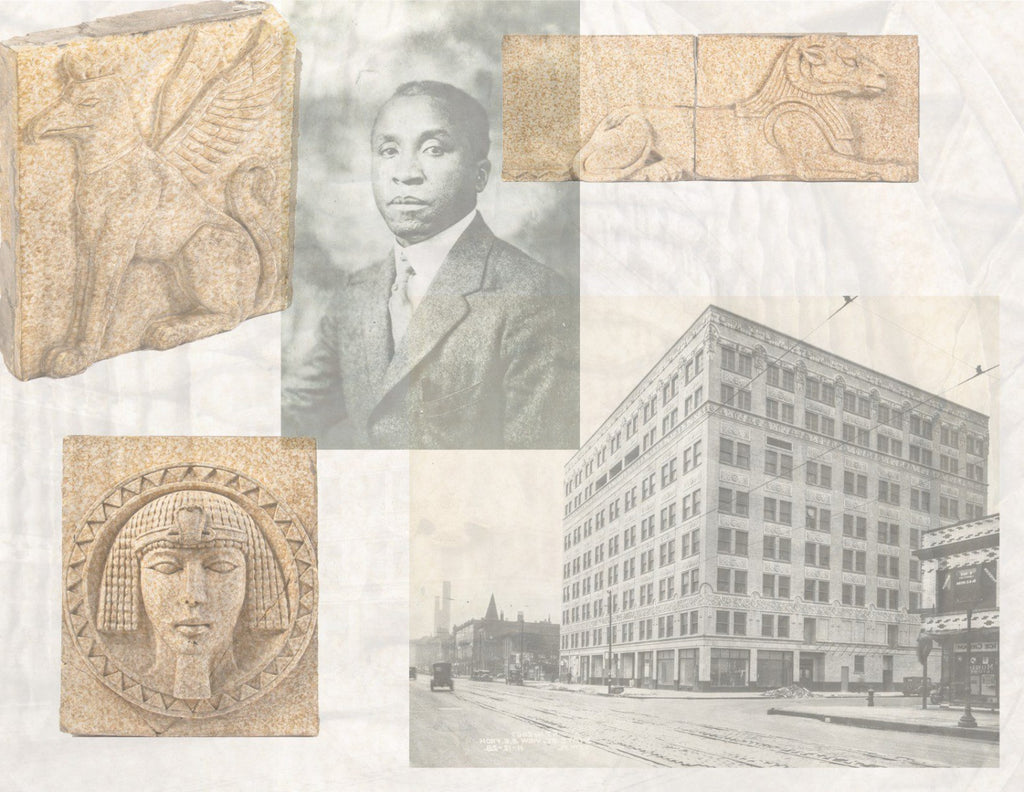 one of two nearly identical bronzeville knights of pythias temple building terra cotta lotus flower with mottled finish