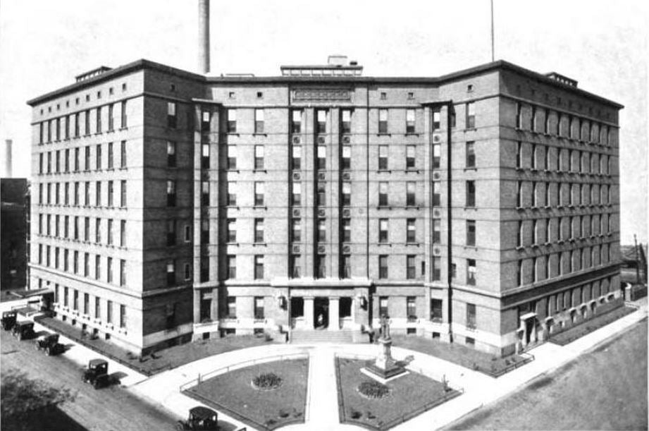 exceptionally rare and historically important early 20th century completely intact michael reese hospital lobby cast plaster "gardenesque" pilaster capital with abundant leafage
