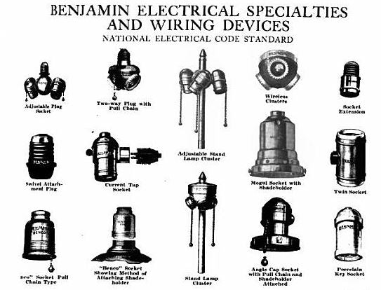 sought after original early 20th century american industrial yellow brass "benjamin" double plug cluster lamp socket adapter with nicely aged surface patina.