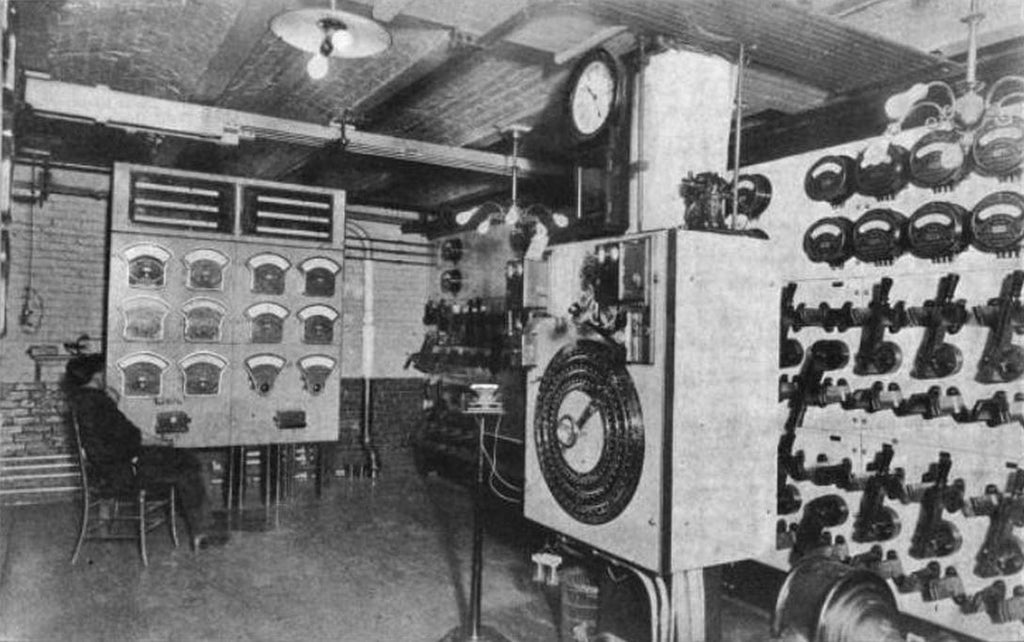 original and remarkably intact dated c. 1907 original and fully functional american industrial salvaged chicago copper-plated cast iron commercial building basement switchboard voltmeter