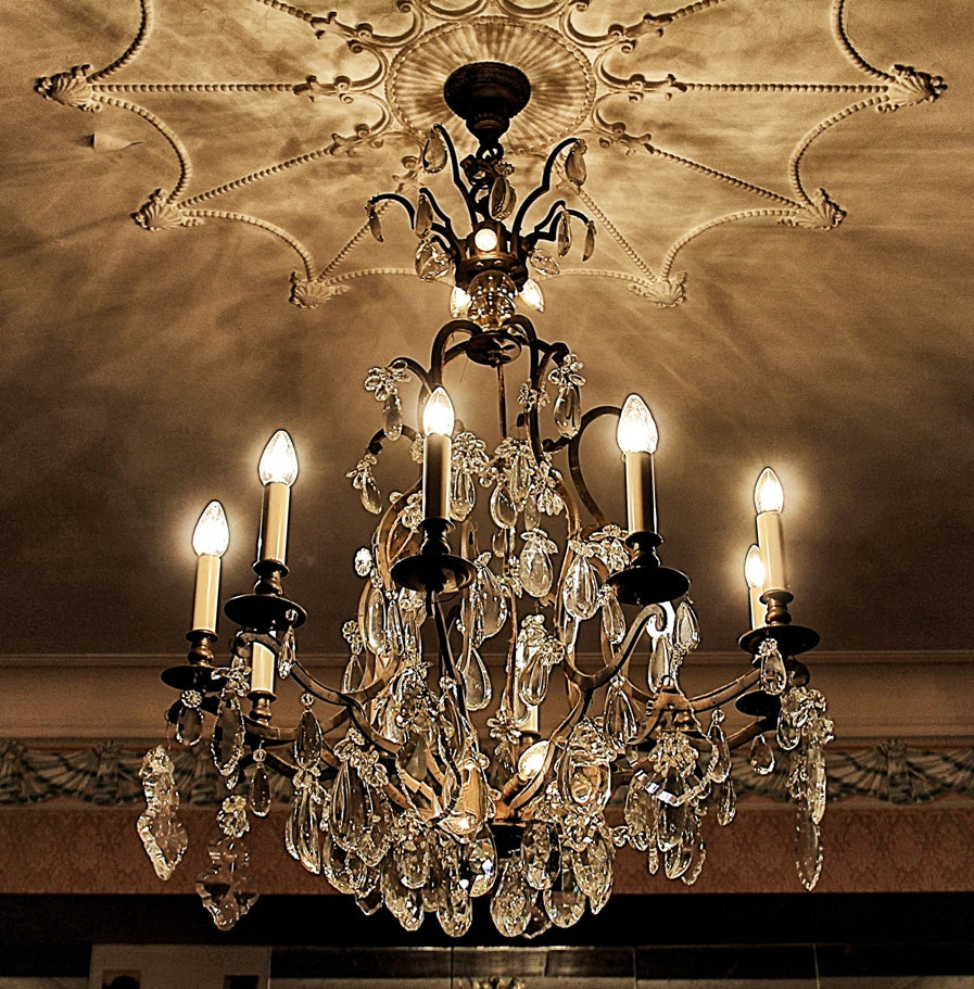 opulent c. 1920's oversized heavy cast bronze interior chicago athletic association building annex ballroom 10-arm chandelier