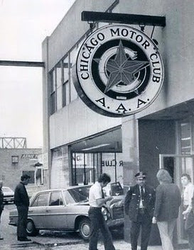 mid-20th century single-sided deeply embossed city of chicago "one way" traffic sign with directional arrow