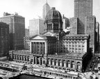 original and intact antique american finely-executed copper-plated stamped zinc metal city of chicago beaux-arts federal building souvenir card or change tray