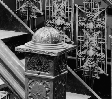 historically-important museum quality documented ornamental copper-plated cast iron interior schlesinger & mayer staircase newel post dome-shaped cap