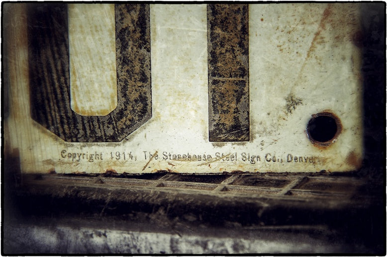 rare and highly sought after c. 1914 all original antique american industrial early "danger" gold mine sign comprised of porcelain enameled heavy gauge steel