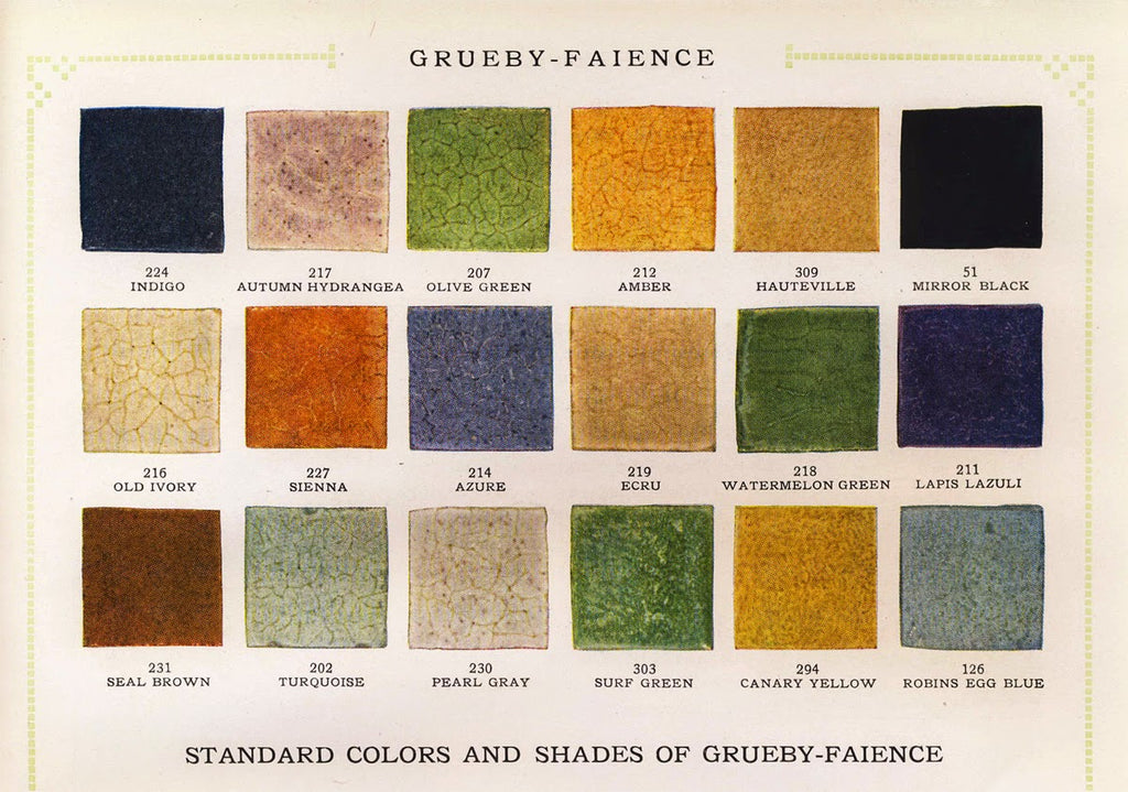 original and intact c. 1907-11 antique american arts & crafts grueby salesman sample matte glazed tile belonging to the odin j. oyen design firm