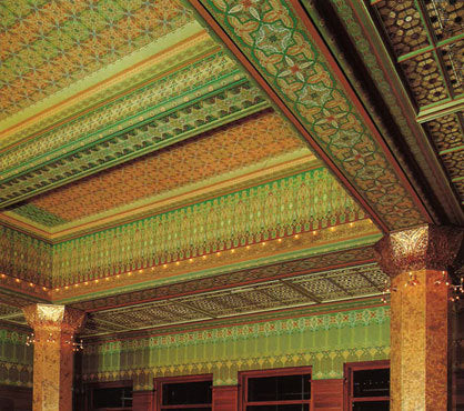 original and exceptionally rare c. 1894 museum quality chicago stock exchange trading room polychromatic stenciled canvas fragment