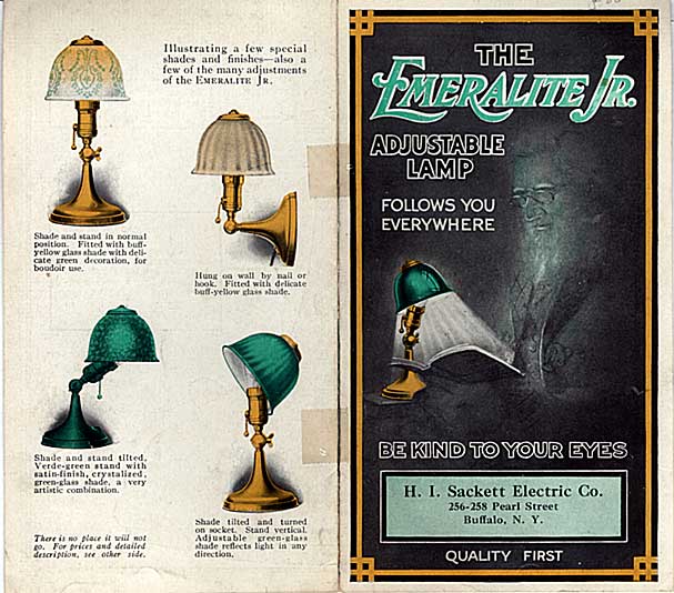 all original early 20th century fully adjustable "emeralite jr." portable lamp with striped green cased glass shade