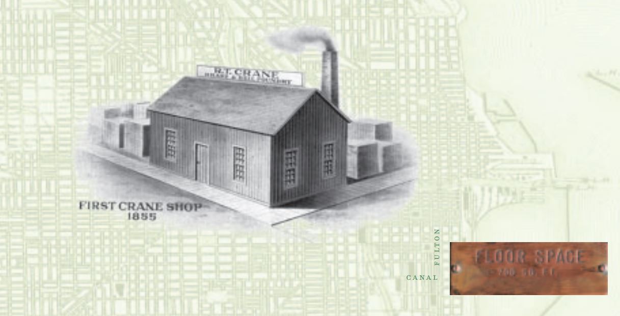 unusual diminutive two-part cast bronze "1855-1925" crane company building 70th anniversary souvenir depicting the company's first workshop