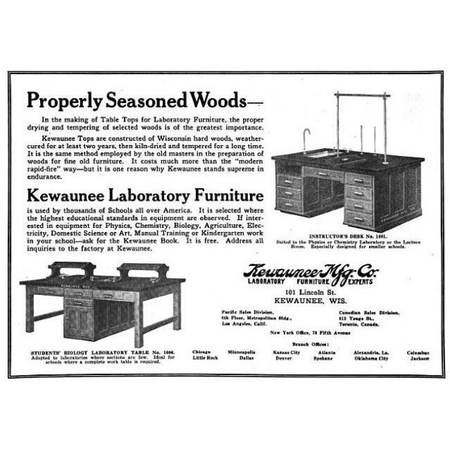hard to find all original early 20th century salvaged chicago kewaunee solid oak wood public school science laboratory swing-out seat table with centrally located module of drawers