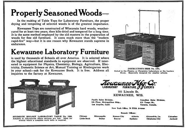 exceptionally rare c. 1916-20 american industrial thoroughly refinished chemistry laboratory compartmentalized workbench with intact swing-out stools