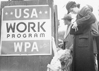 original historically important and highly symbolic c. 1930's american depression era work progress administration jobsite double-sided painted steel sign