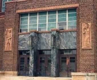 museum quality george grant elmslie-designed oversized exterior ornamental bronze art glass sconces with age appropriate patina