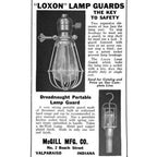 early 1920's antique american industrial portable "trouble light" or lamp guard with a refinished finely turned maple wood handle and copper-plated cage