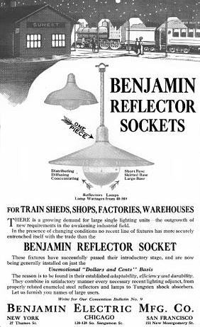 c. 1930's american industrial single "flat cone type" white porcelain enameled benjamin industrial incandescent fixture