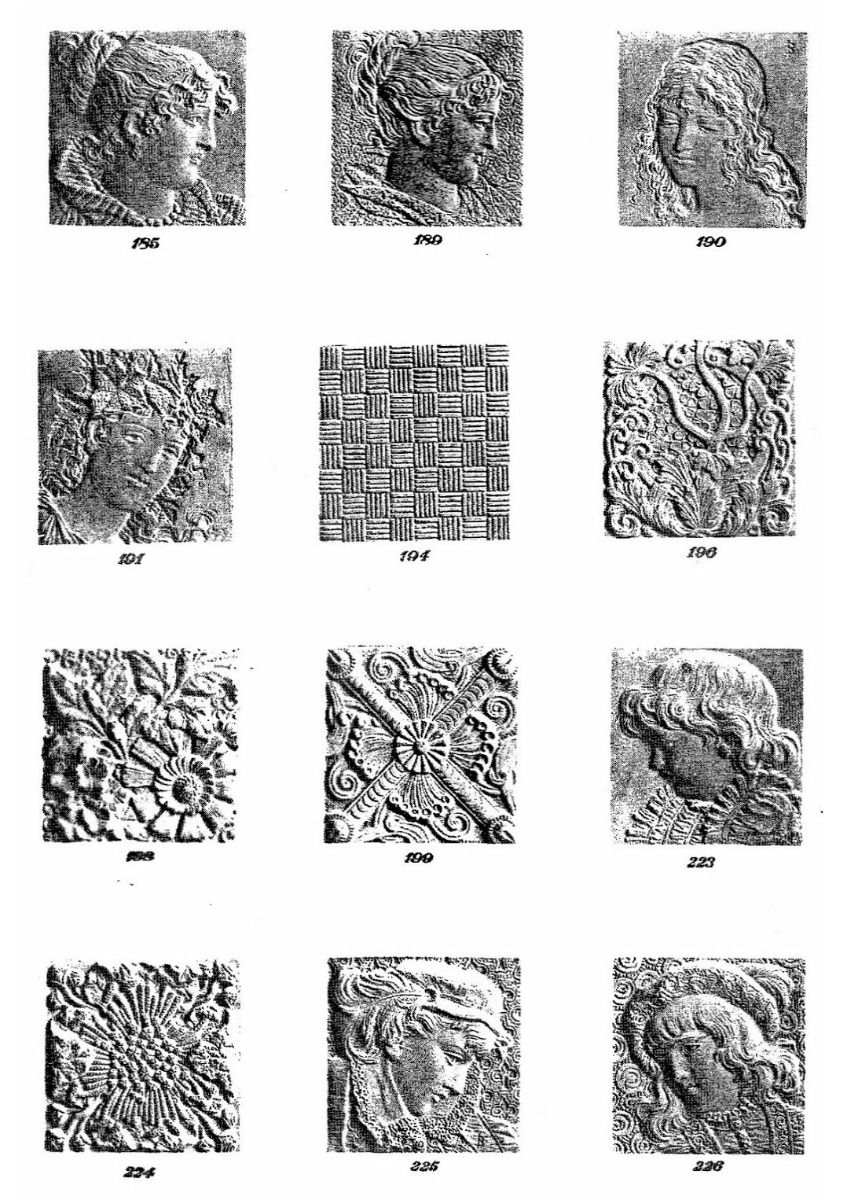 group of three rare 4 x 4 inch 19th century salvaged chicago original providential majolica-glazed figural fireplace tiles