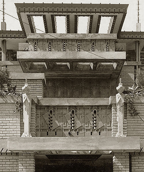 documented museum-quality c. 1914 exterior chicago midway gardens single-sided strongly geometric perforated cast concrete frieze panel