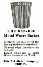 unusual oversized c. 1920's american antique industrial factory office "dandee" slotted cold-rolled steel trash or waste can with rolled rim