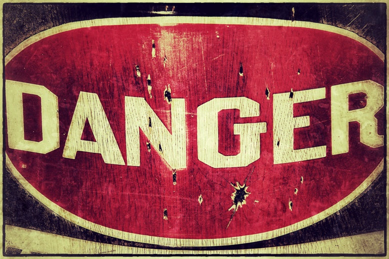 rare and highly sought after c. 1914 all original antique american industrial early "danger" gold mine sign comprised of porcelain enameled heavy gauge steel